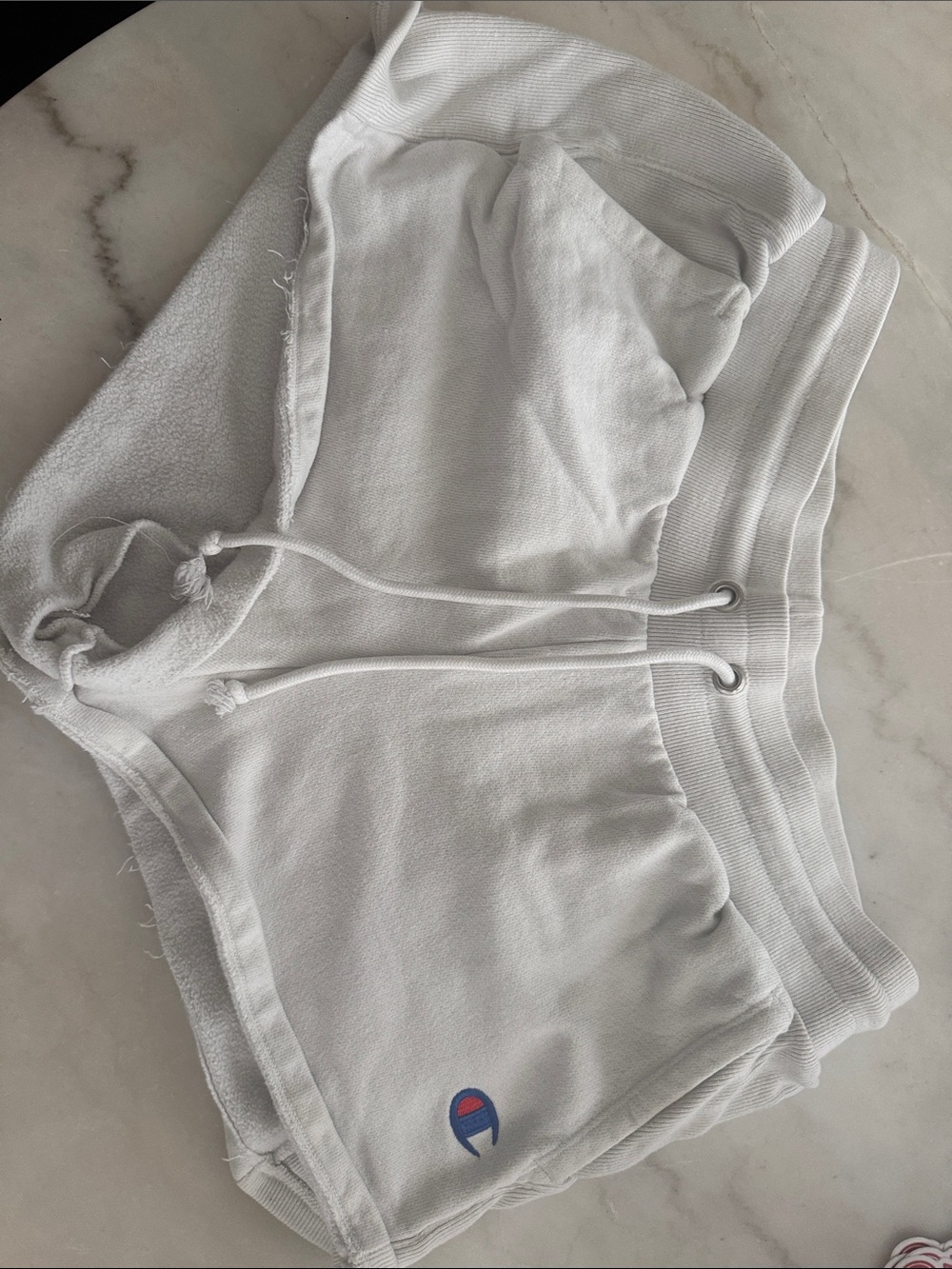 Champion White Terry Loopback Shorts with Small Logo
